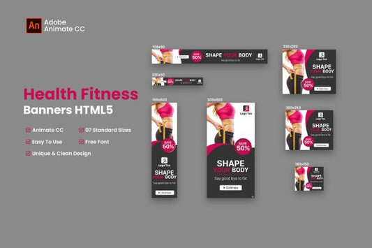 Health & Fitness HTML Banner Ads- Animate CC Health & Fitness HTML Banner Ads- Animate CC