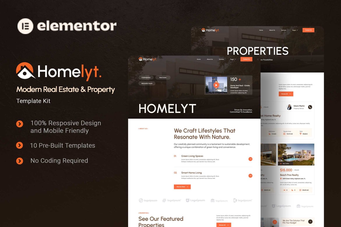 Homelyt – Modern Real Estate & Property Elementor Template Kit