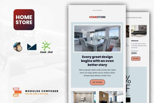 Homestore – E-Commerce Responsive Email Template Create beautiful responsive e-mail templates for promoting your Furniture and Interior design