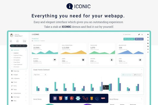 Iconic Admin Dashboard Template HTML, ReactJS, Angular, Laravel Boiler Plate Bootstrap Admin Dashboard Template