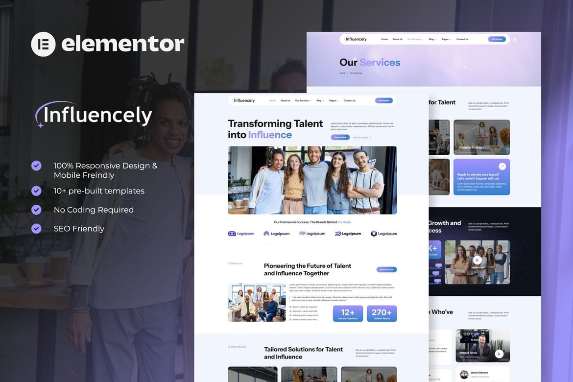 Influencely – Influencer & Talent Agency Elementor Template Kit