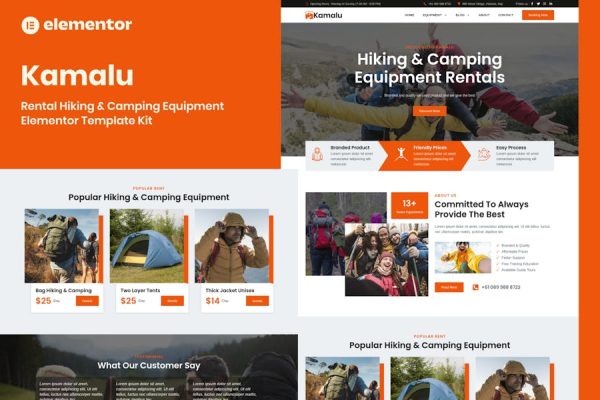 Kamalu – Rental Hiking & Camping Equipment Elementor Pro Template Kit