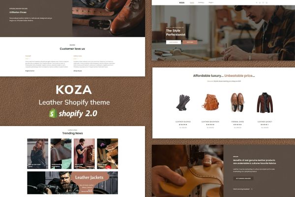 Koza - Leather Market Premium Shopify Theme Leather Goods & Products eCommerce Template. Belts, Shoes, Bags, Watches & Fashion Accessories Store