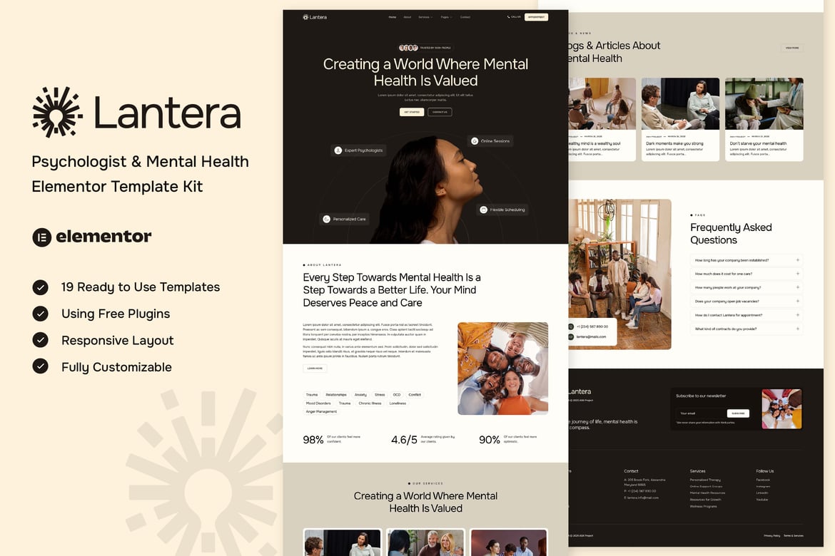 Lantera – Psychologist & Mental Health Elementor Template Kit