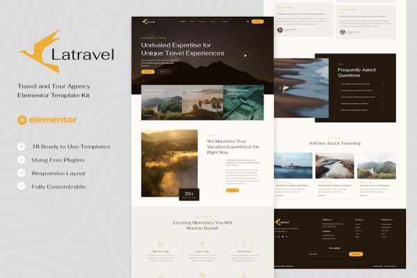 Latravel – Travel and Tour Agency Elementor Template Kit
