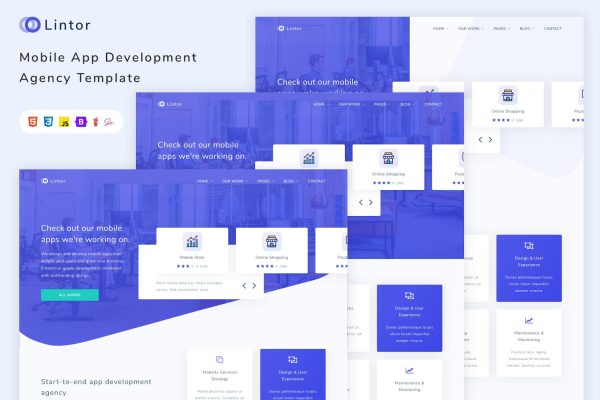 Lintor – Mobile App Development Agency Template agency, app, corporate, creative, creative agency, html5, landing, mobile app, modern design, html