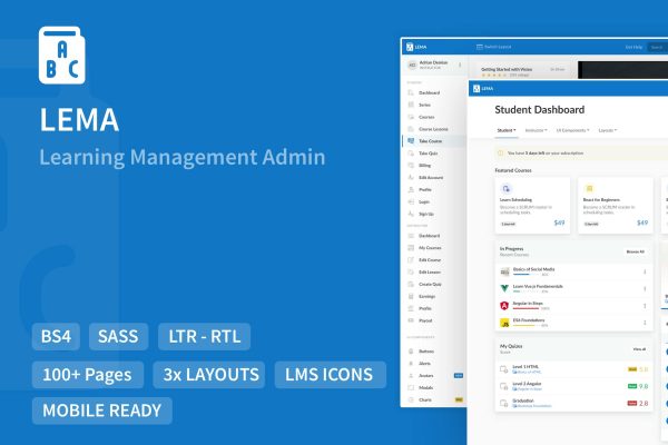 LMS Dashboard Template LEMA – a complete learning management system template
