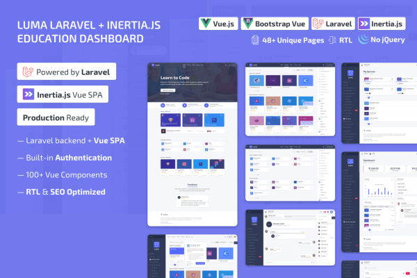 Luma Laravel LMS & Vue Education Admin Dashboard Quickly build a modern education and learning management system SPA using Vue and Laravel
