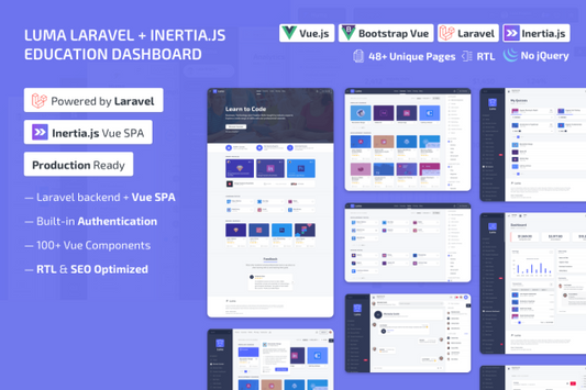 Luma Laravel LMS & Vue Education Admin Dashboard Quickly build a modern education and learning management system SPA using Vue and Laravel