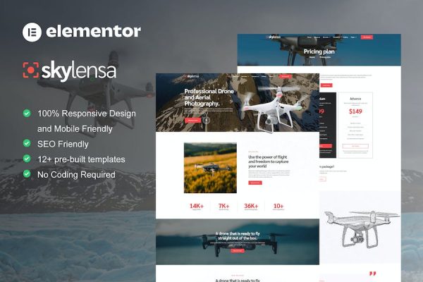 Skylensa – Aerial Photography & Videography Elementor Template Kit