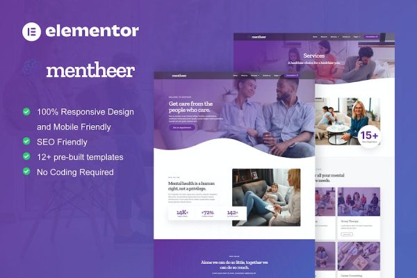 Mentheer – Mental Health Therapy Elementor Pro Template Kit
