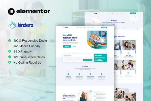 Kindera – Child Therapist & Psychologist Service Elementor Template Kit