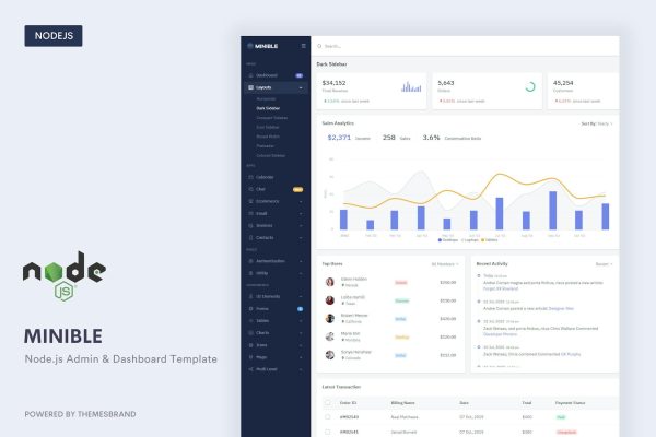 Minible – Node.js Admin & Dashboard Template Minible is a fully featured premium admin dashboard template in Bootstrap ^5.0.0-beta2 and Node js..