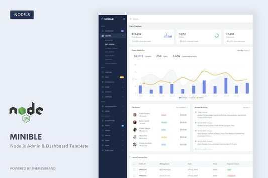 Minible – Node.js Admin & Dashboard Template Minible is a fully featured premium admin dashboard template in Bootstrap ^5.0.0-beta2 and Node js..