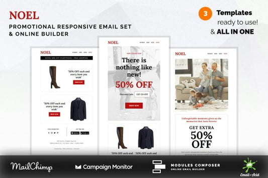 Noel – Promotional Email Templates Set Noel – Promotional Email Templates Set with Online Builder