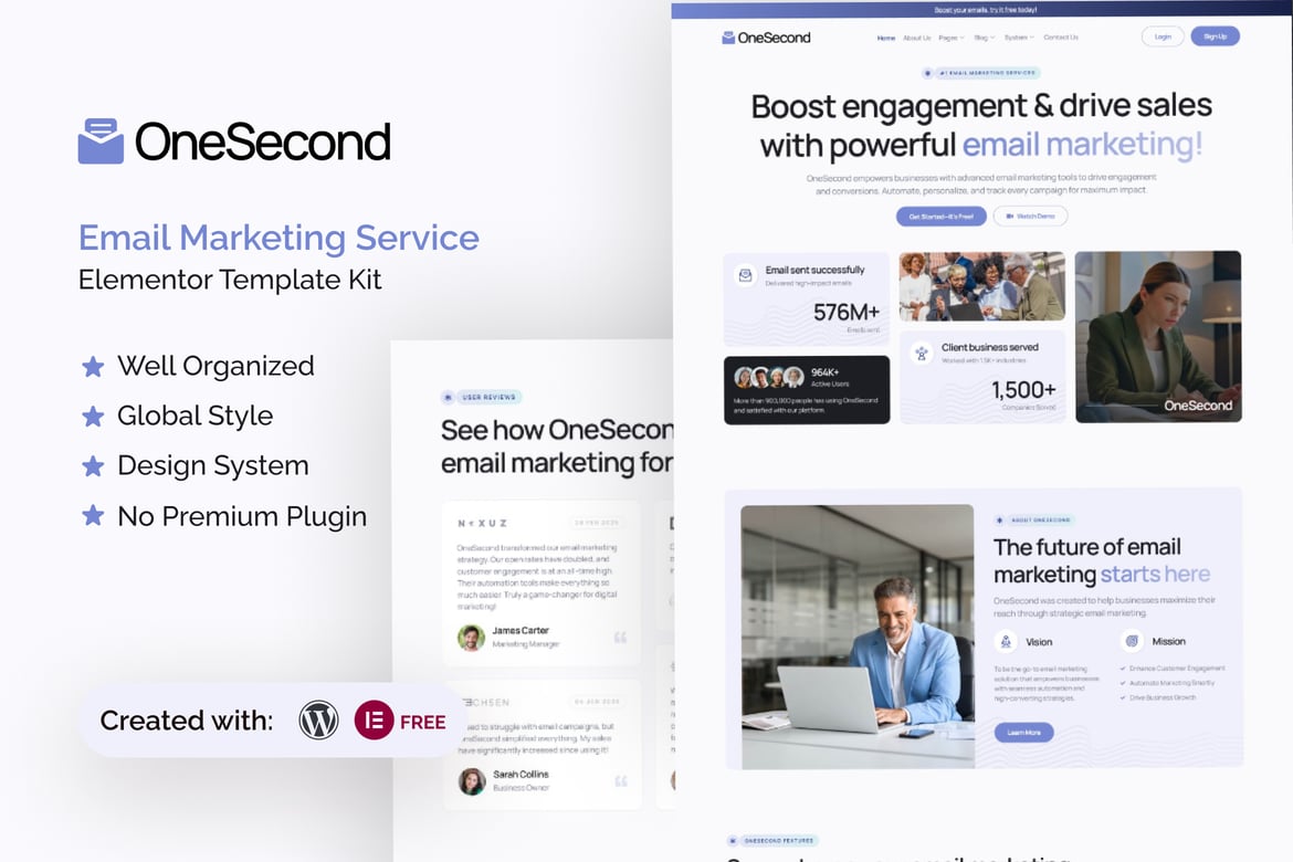 OneSecond – Email Marketing Service Elementor Template Kit