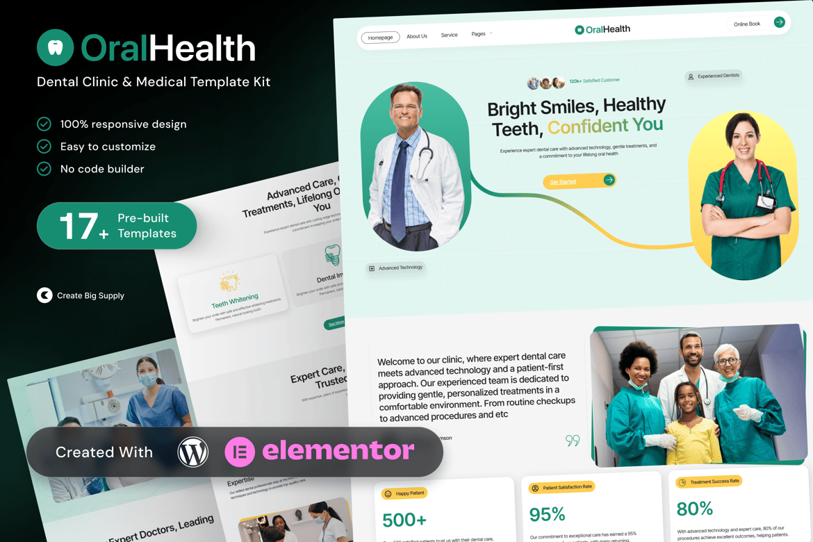 OralHealth – Dental Clinic & Medical Elementor Template Kit