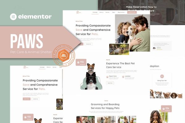 Paws – Pet Care and Animal Shelter Elementor Template Kit