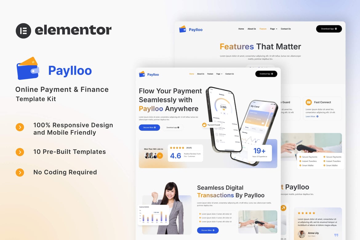 Paylloo – Online Payment & Finance Elementor Template Kit