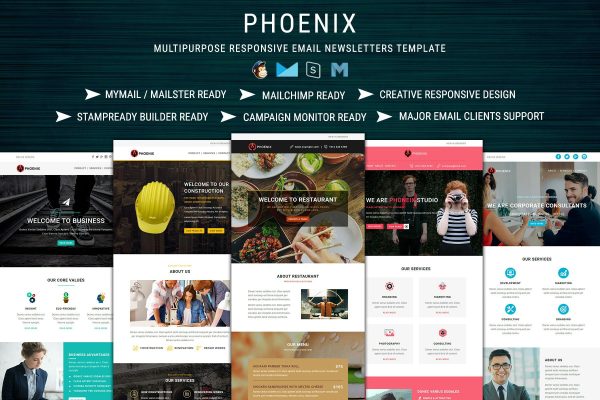 PHOENIX – Multi-Concept Responsive Email Pack PHOENIX Multi Business Email Templates Pack to Grow Your Business