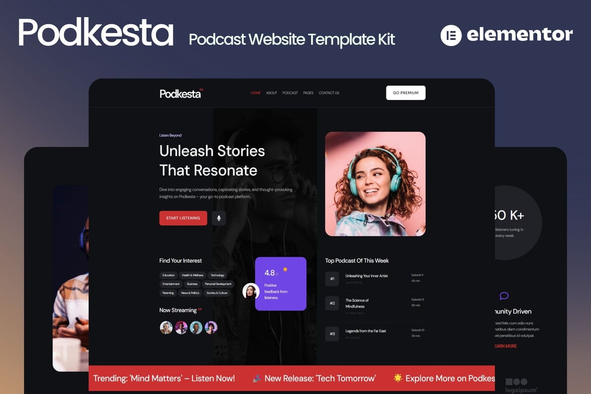 Podkesta – Dark Theme Podcast Elementor Template Kit
