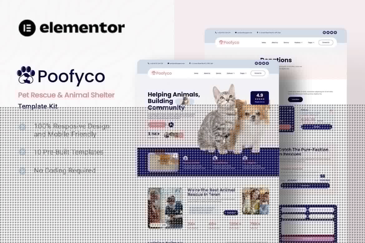 Poofyco – Pet Rescue & Animal Shelter Elementor Template Kit