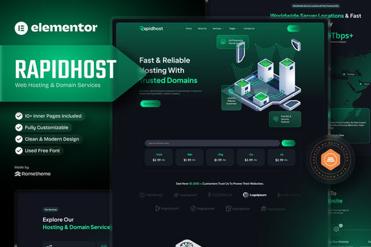 Rapidhost – Web Hosting & Domain Services Elementor Template Kit