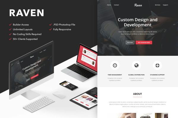 Raven – Responsive Email + Themebuilder Access High quality responsive email newsletter template | MailChimp | Campaign Monitor supported