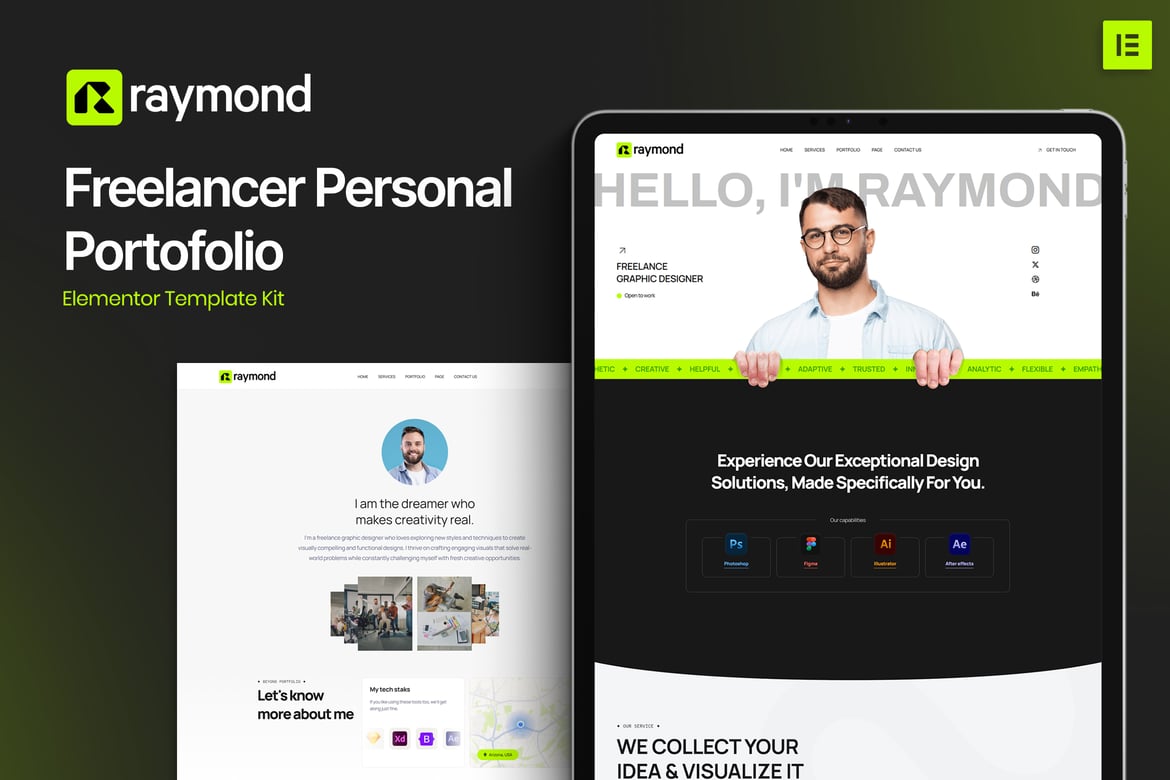 Raymond – Freelancer Personal Portofolio Elementor Template Kit