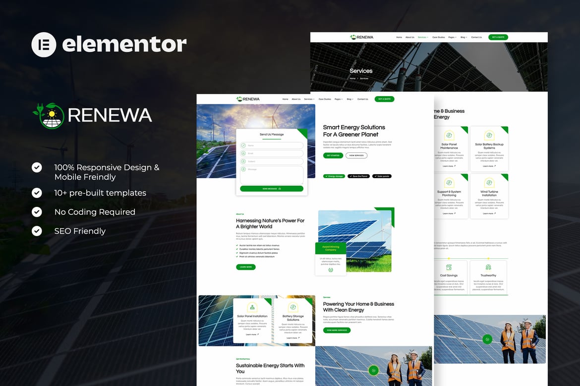 Renewa – Solar & Green Renewable Energy Elementor Template Kit