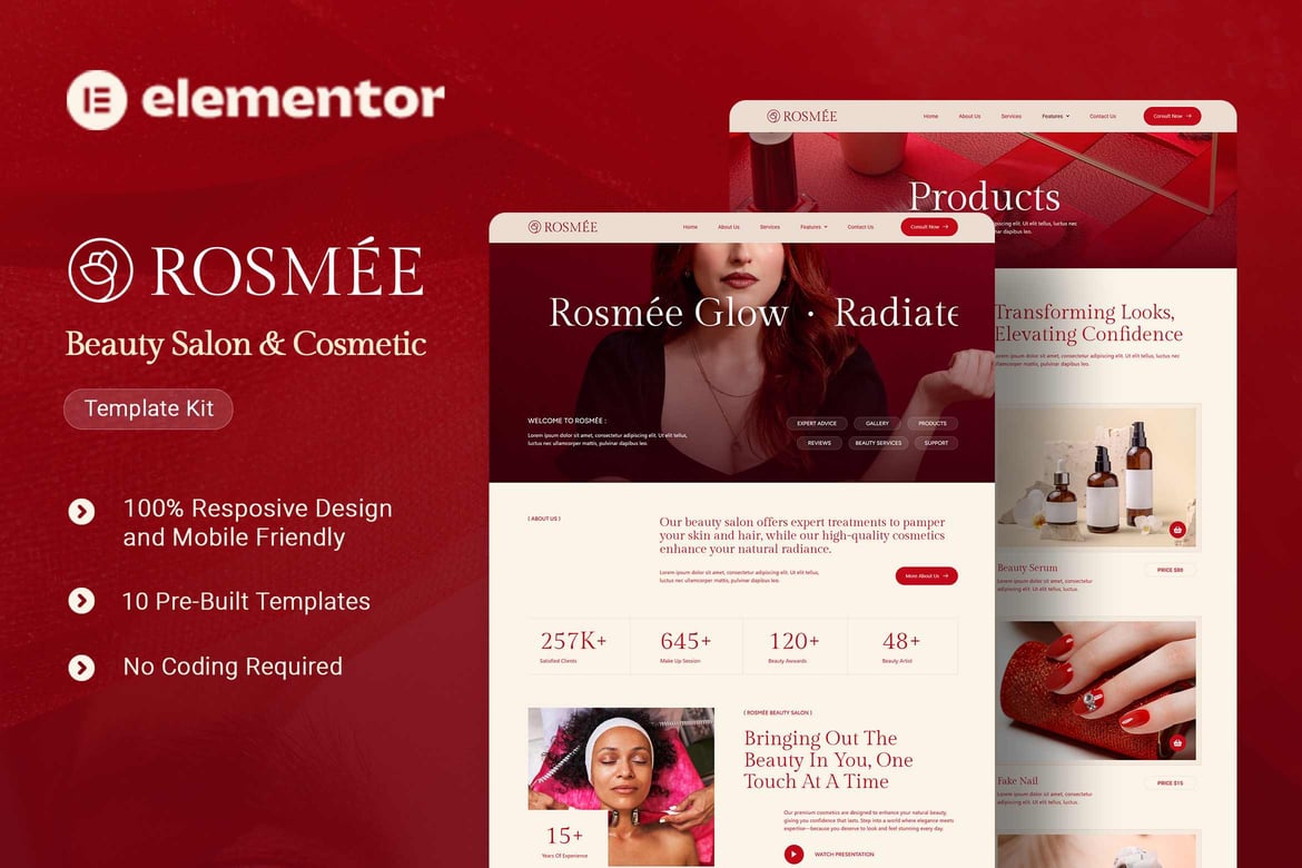 Rosmee – Beauty Salon & Cosmetic Elementor Tempate Kit
