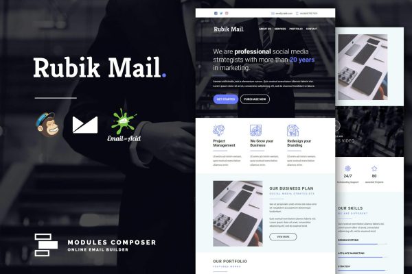 Rubik – Agency & Startup Responsive Email Create beautiful responsive e-mail templates for promoting your e-shop, business & services