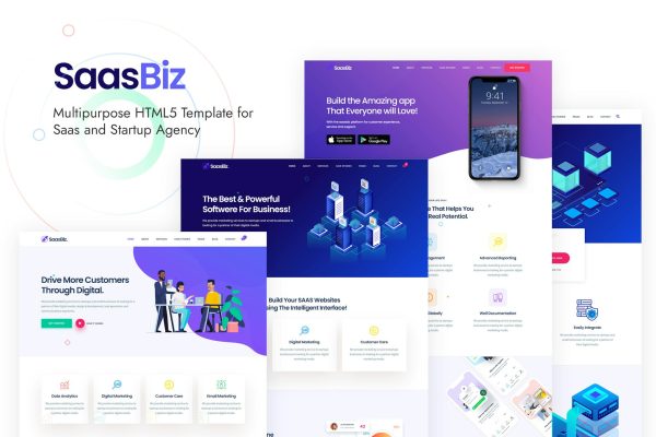 SaasBiz – Saas Startup HTML Template Illustration Based & Clean and Modern Design | Saas, startup & Software landing page website