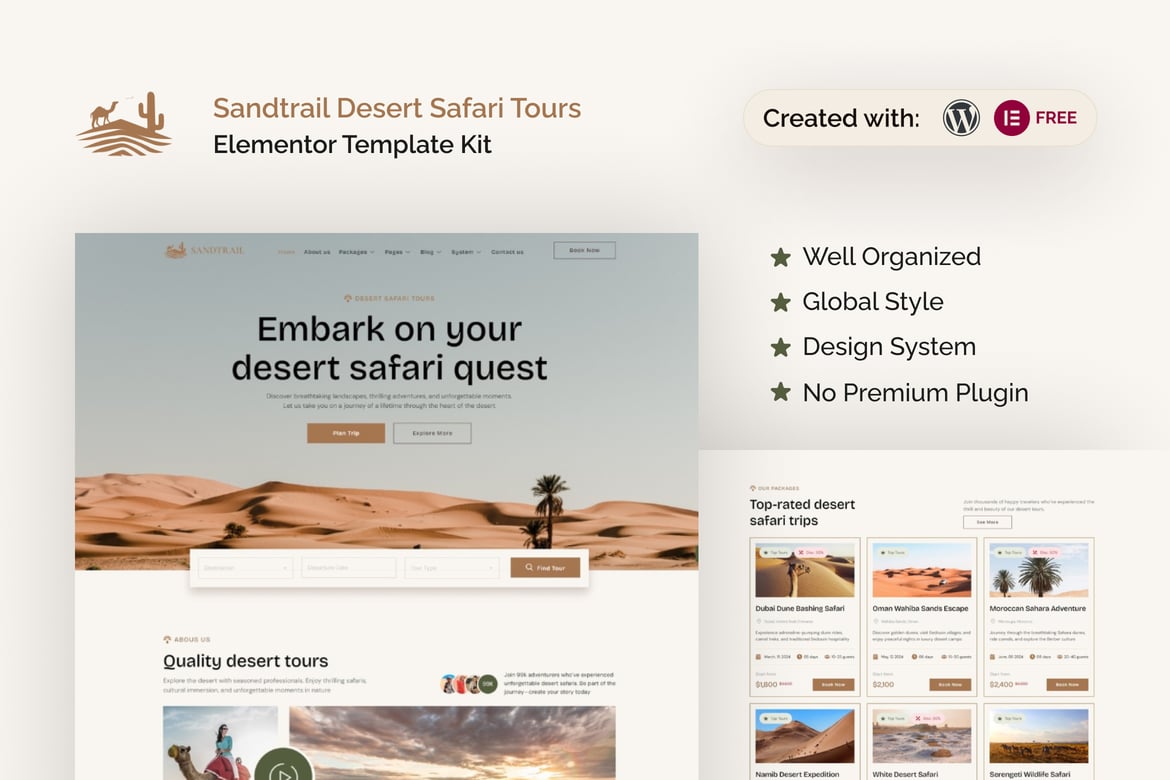 Sandtrail – Desert Safari Tours Elementor Template Kit