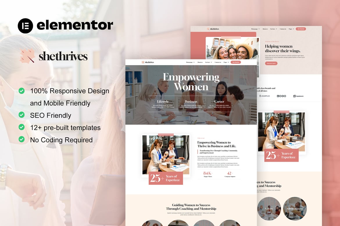 SheThrives – Feminine Business Elementor Pro Template Kit