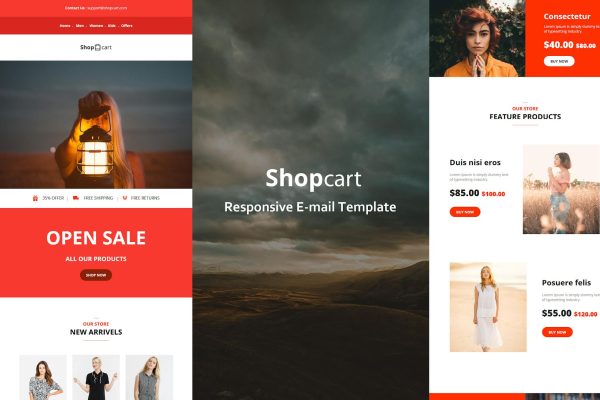 Shopcart – 35+ Modules Modules E-mail Templates Shopcart – Responsive Email Templates is a Modern and Clean Design email templates.