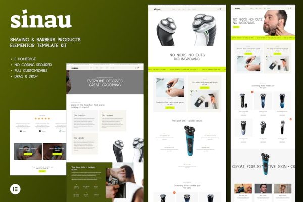 Sinau – Shaving & Barbers Products Elementor Template Kit