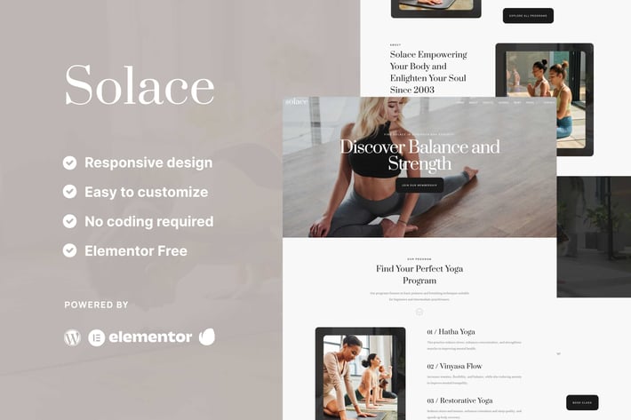 Solace – Yoga Teacher & Studio Elementor Template Kit