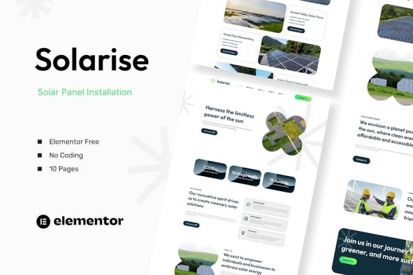 Solarise – Solar Panel Installation Elementor Template Kit