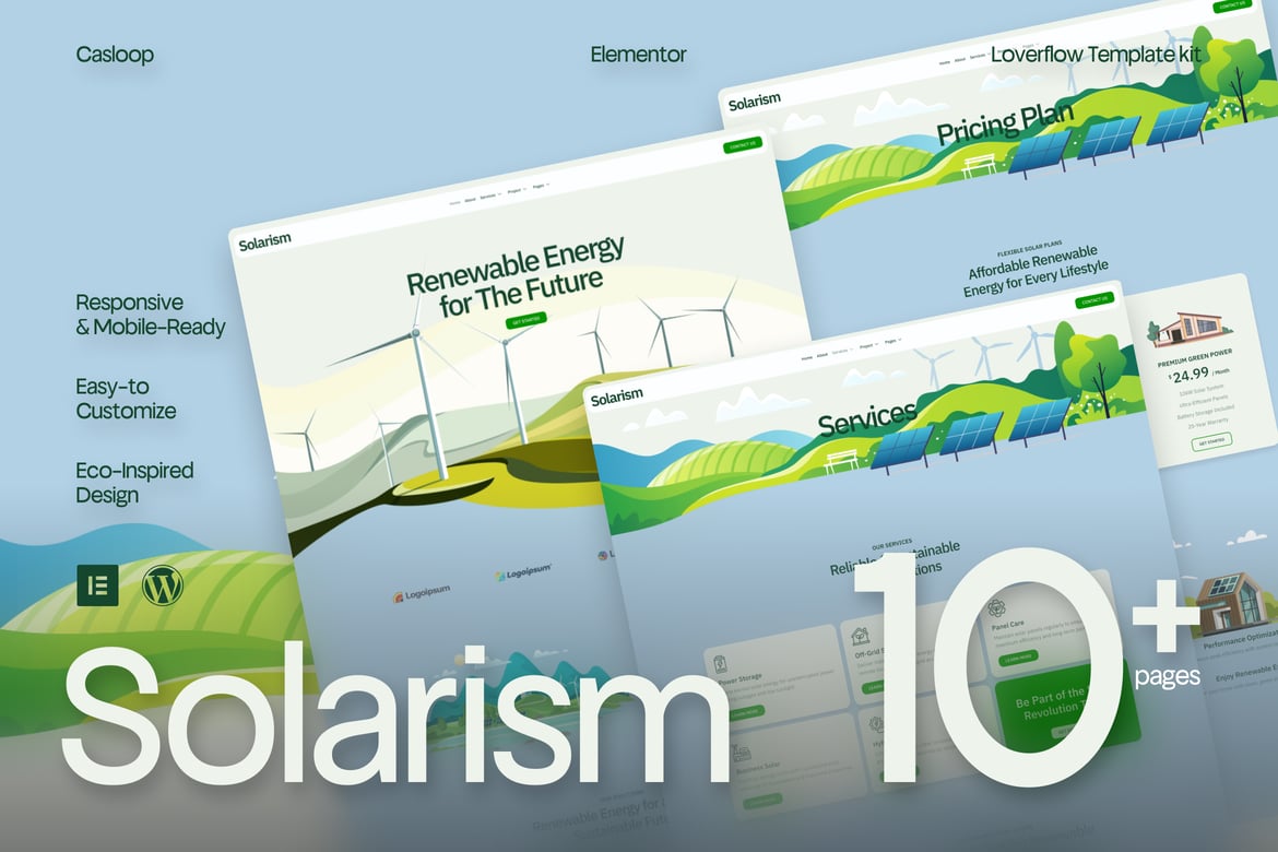 Solarism – Green Energy Business & Services Elementor Template Kit
