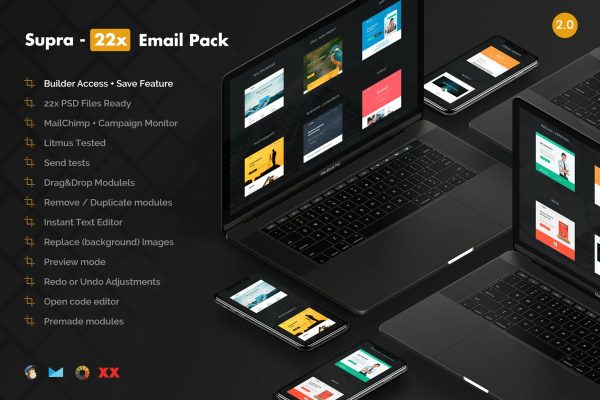 Supra 22x – Email Templates Pack – Builder Access Supra 22x – Multipurpose Email Templates Pack with Builder access is has all options for you!