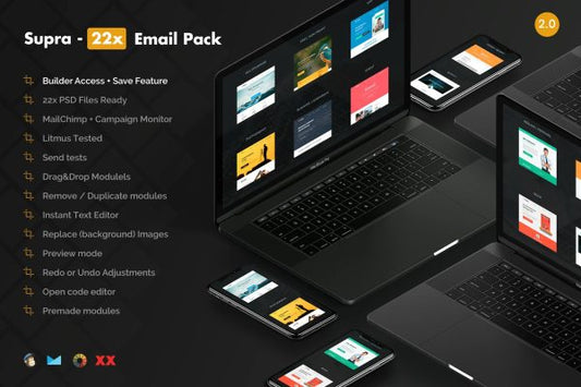 Supra 22x – Email Templates Pack – Builder Access Supra 22x – Multipurpose Email Templates Pack with Builder access is has all options for you!