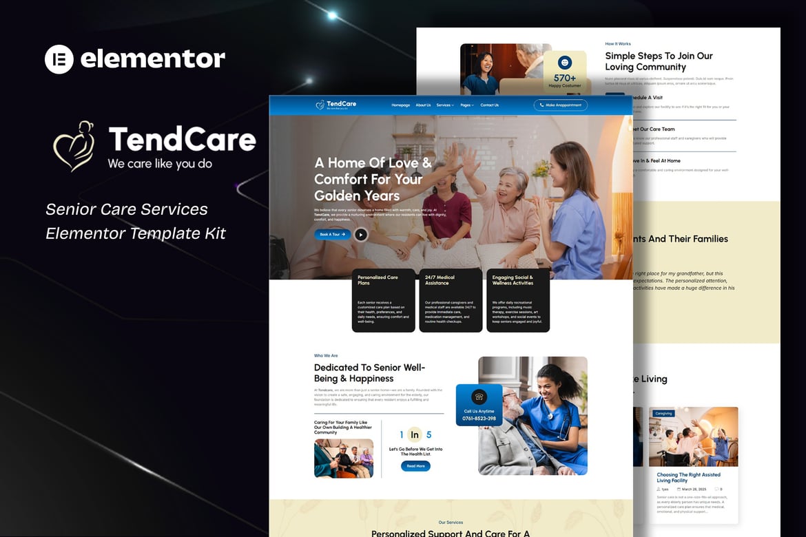 TendCare – Senior Care Services Elementor Template Kit