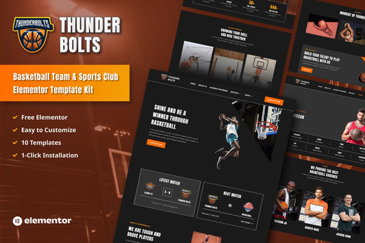 Thunderbolts – Basketball Team & Sports Club Elementor Template Kit