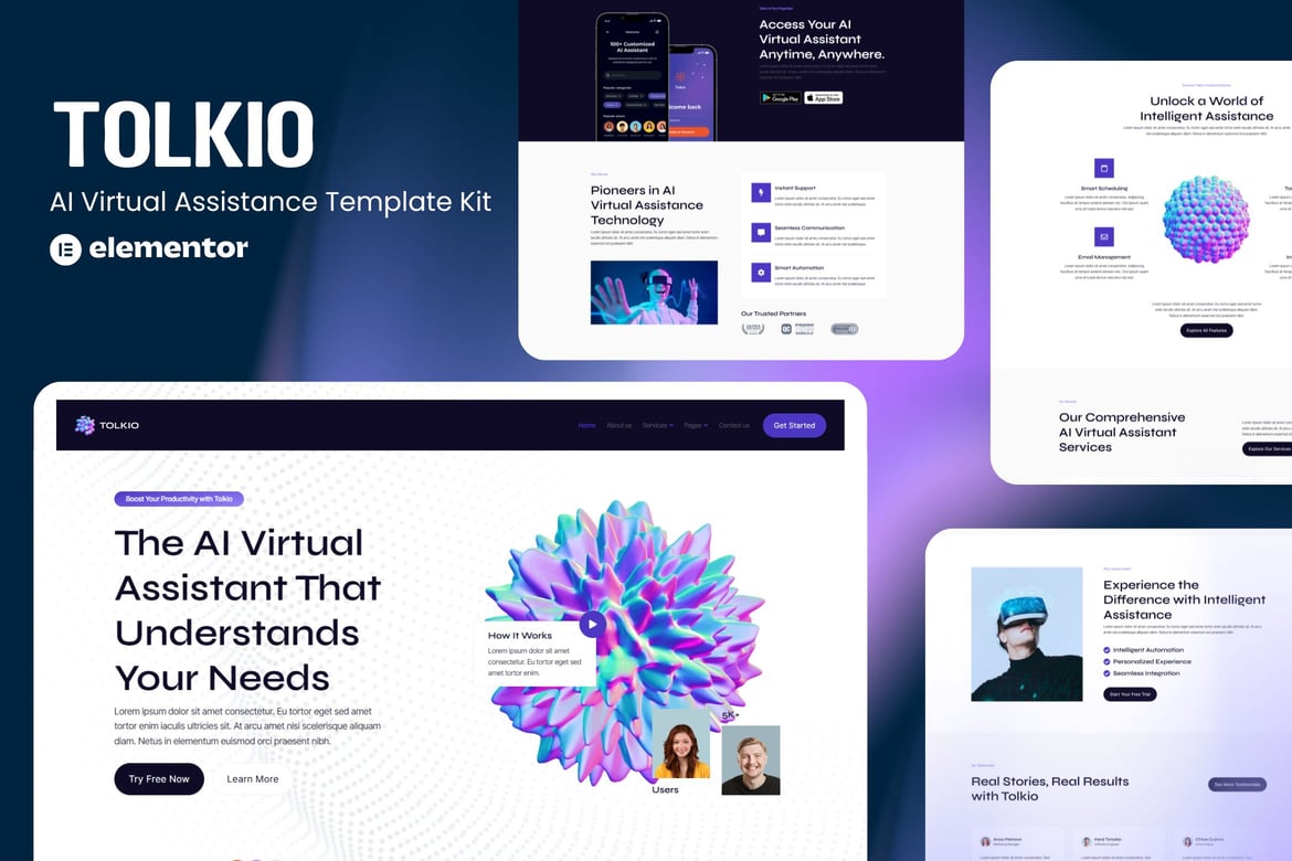 Tolkio – AI Virtual Assistance App Elementor Template Kit