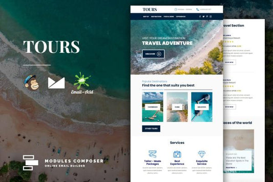 Tours – Book & Travel Responsive Email Create beautiful responsive e-mail templates for promoting your e-shop, business & services