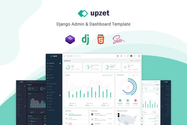 Upzet – Django Admin & Dashboard Template Upzet – Django is a Bootstrap 5.1.3. based fully responsive admin dashboard template.