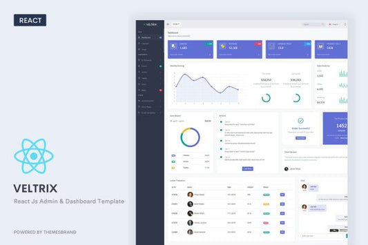 Veltrix – React Js Admin & Dashboard Template Veltrix is a fully featured premium admin dashboard template built in React Redux Saga with firebase