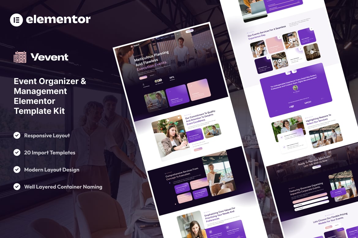 Vevent – Event Planner & Organizer Elementor Template Kit