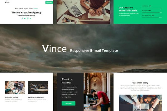 Vince Mail – Responsive E-mail Template Vince Mail – Responsive Email Templates is a Modern and Clean Design email templates.